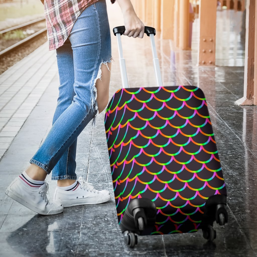Black Mermaid Scales Pattern Print Luggage Cover GearFrost