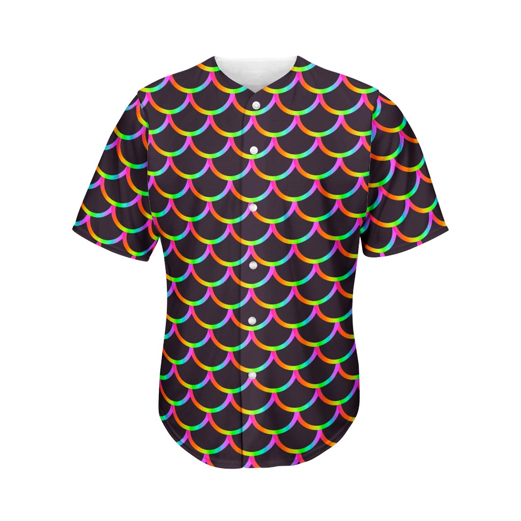 Black Mermaid Scales Pattern Print Men's Baseball Jersey