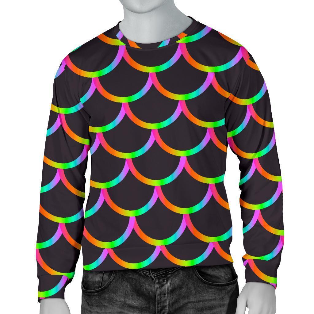 Black Mermaid Scales Pattern Print Men's Crewneck Sweatshirt GearFrost