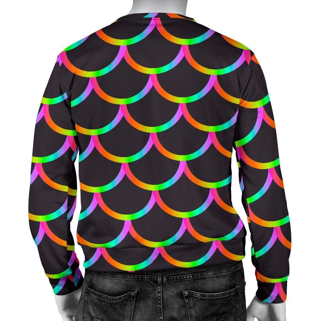 Black Mermaid Scales Pattern Print Men's Crewneck Sweatshirt GearFrost