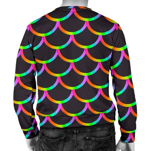 Black Mermaid Scales Pattern Print Men's Crewneck Sweatshirt GearFrost