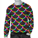 Black Mermaid Scales Pattern Print Men's Crewneck Sweatshirt GearFrost