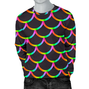 Black Mermaid Scales Pattern Print Men's Crewneck Sweatshirt GearFrost