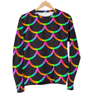 Black Mermaid Scales Pattern Print Men's Crewneck Sweatshirt GearFrost