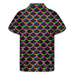 Black Mermaid Scales Pattern Print Men's Short Sleeve Shirt