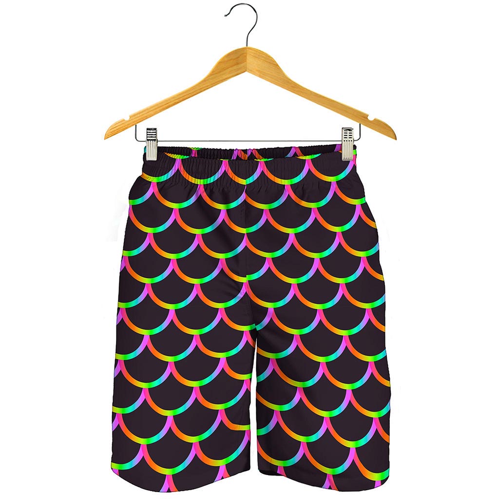 Black Mermaid Scales Pattern Print Men's Shorts