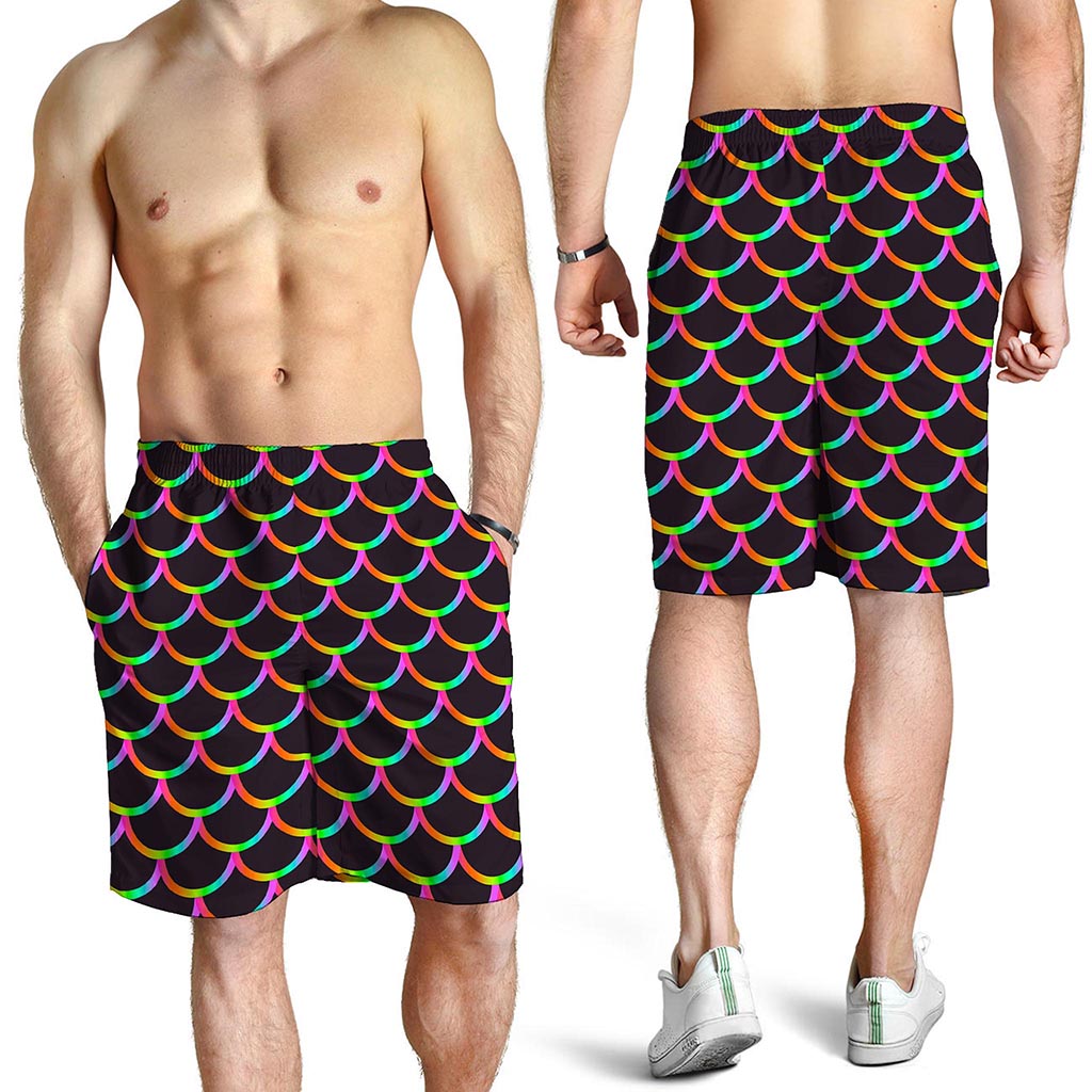 Black Mermaid Scales Pattern Print Men's Shorts