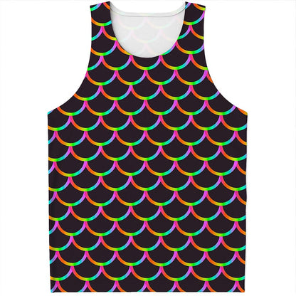 Black Mermaid Scales Pattern Print Men's Tank Top