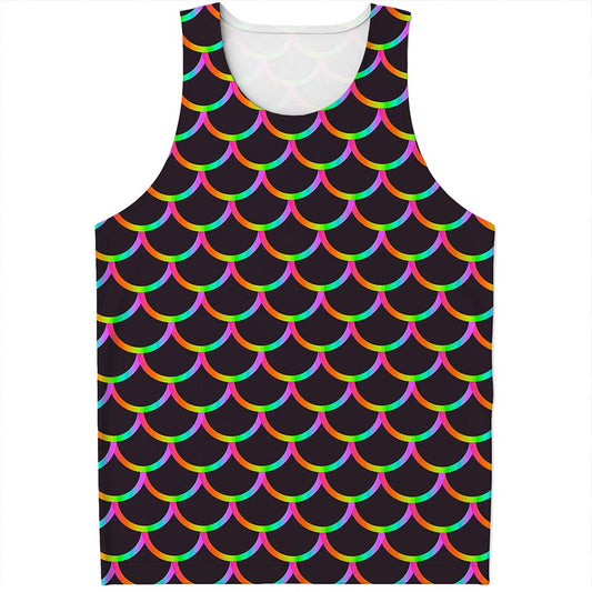 Black Mermaid Scales Pattern Print Men's Tank Top
