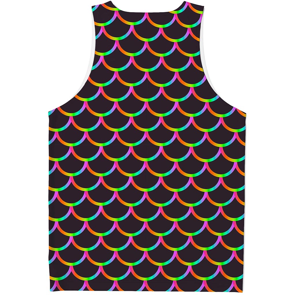 Black Mermaid Scales Pattern Print Men's Tank Top