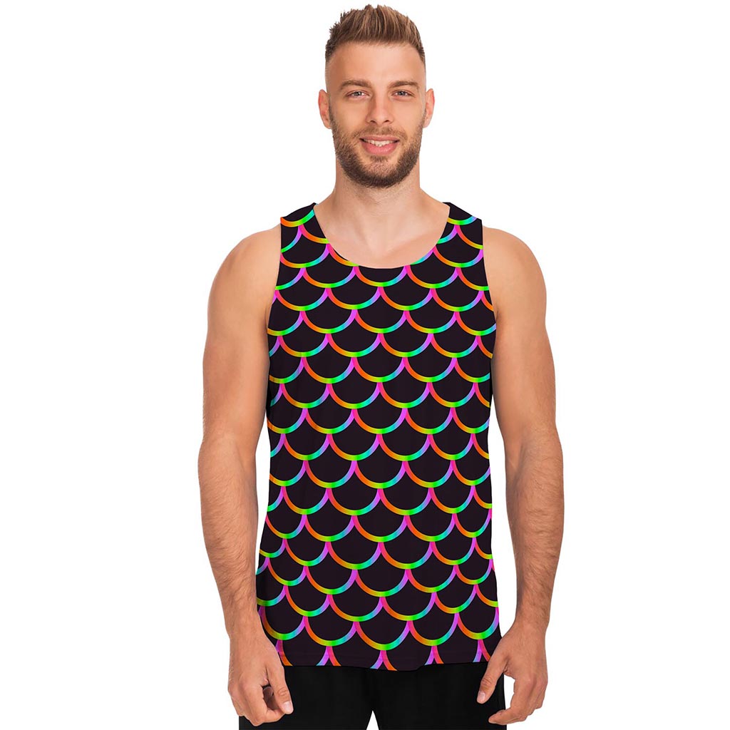 Black Mermaid Scales Pattern Print Men's Tank Top