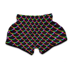 Black Mermaid Scales Pattern Print Muay Thai Boxing Shorts