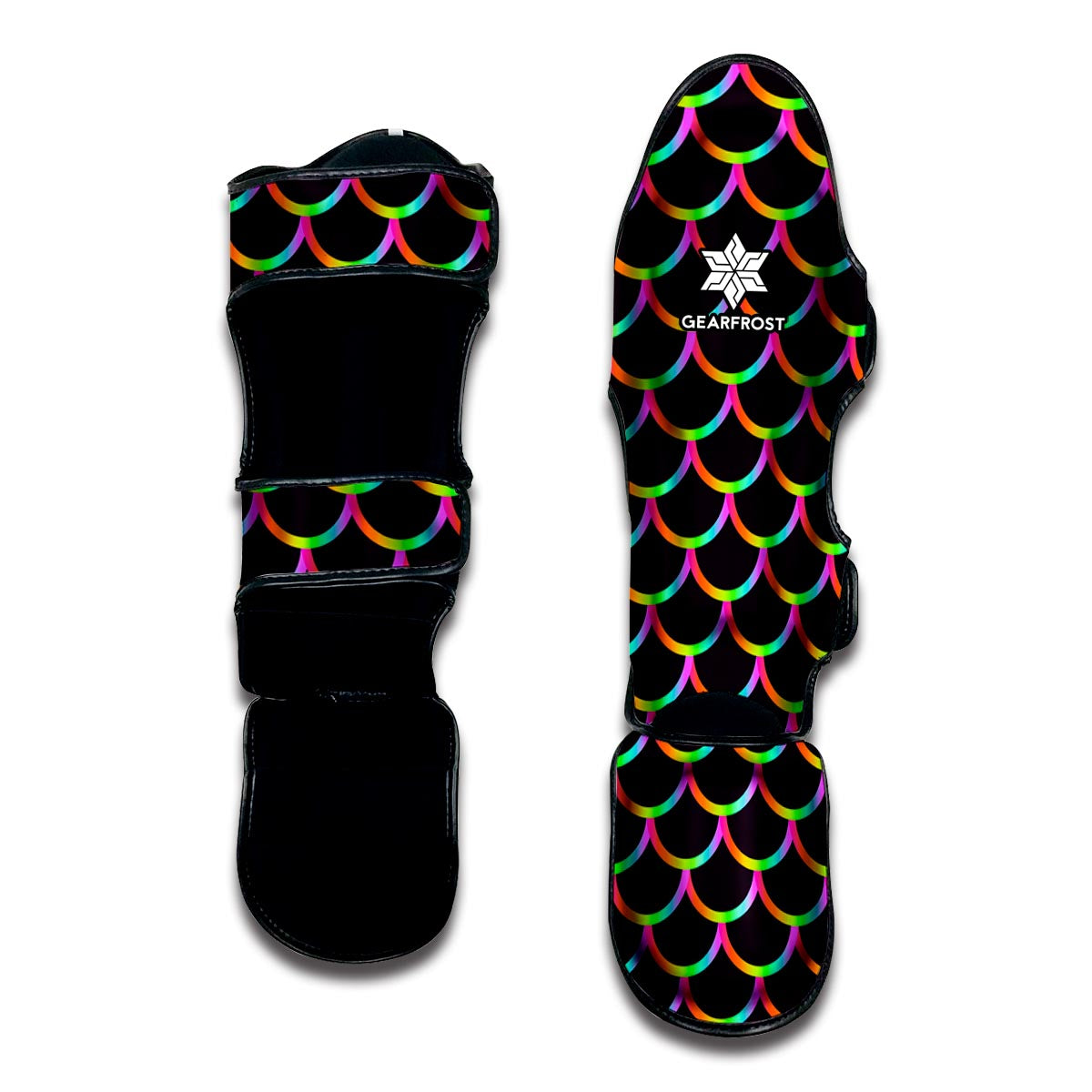 Black Mermaid Scales Pattern Print Muay Thai Shin Guard