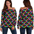 Black Mermaid Scales Pattern Print Off The Shoulder Sweatshirt