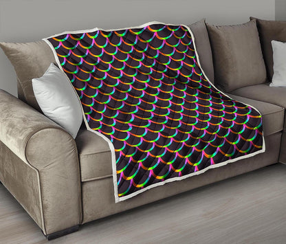 Black Mermaid Scales Pattern Print Quilt
