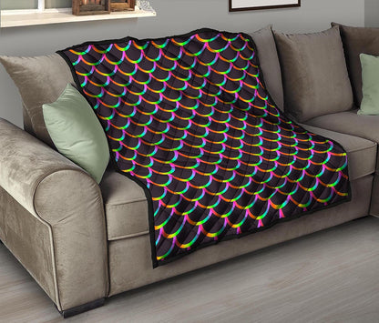 Black Mermaid Scales Pattern Print Quilt