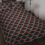 Black Mermaid Scales Pattern Print Quilt Bed Set