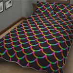 Black Mermaid Scales Pattern Print Quilt Bed Set