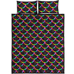 Black Mermaid Scales Pattern Print Quilt Bed Set