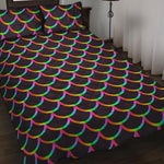 Black Mermaid Scales Pattern Print Quilt Bed Set