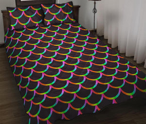 Black Mermaid Scales Pattern Print Quilt Bed Set