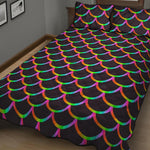 Black Mermaid Scales Pattern Print Quilt Bed Set