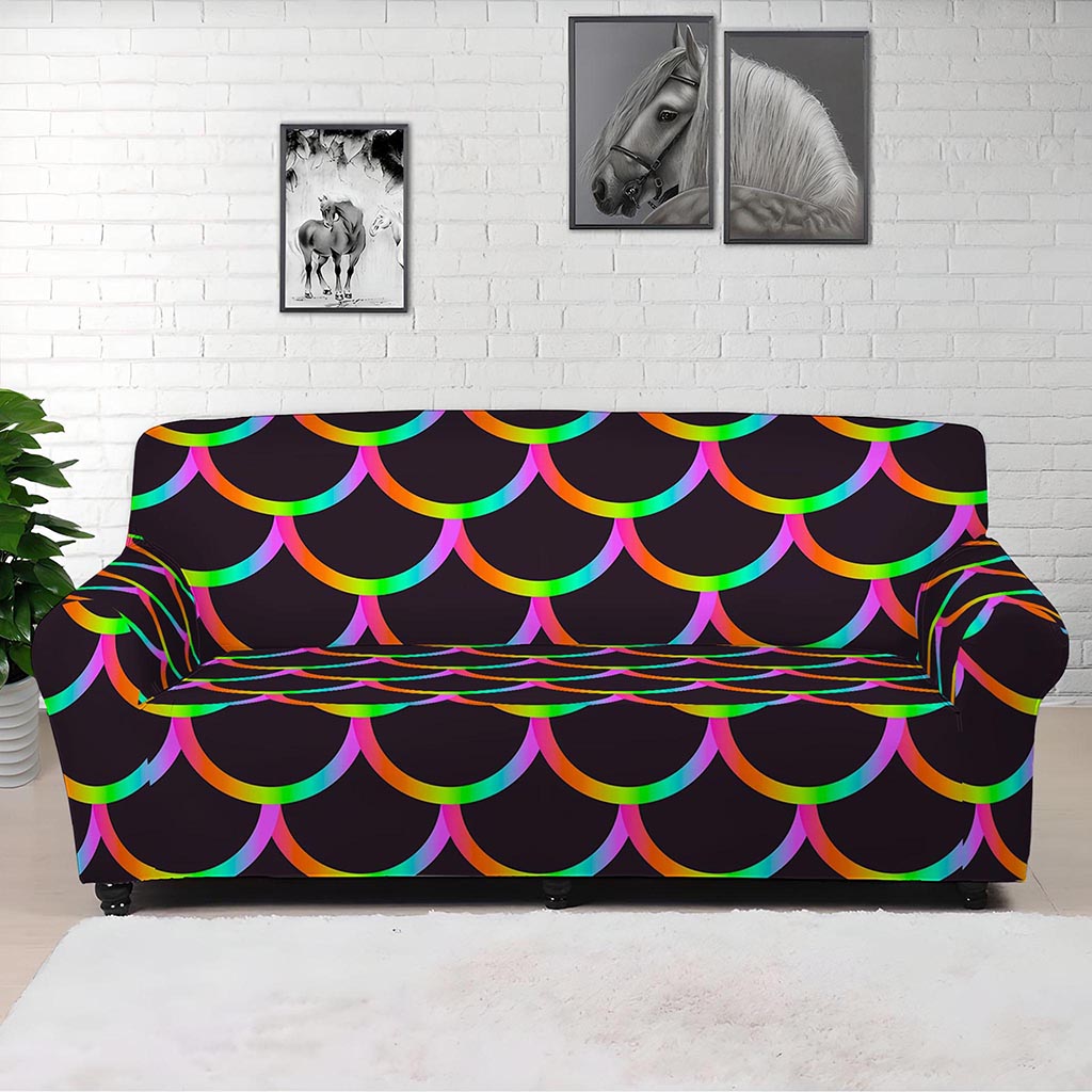 Black Mermaid Scales Pattern Print Sofa Cover