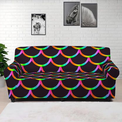 Black Mermaid Scales Pattern Print Sofa Cover