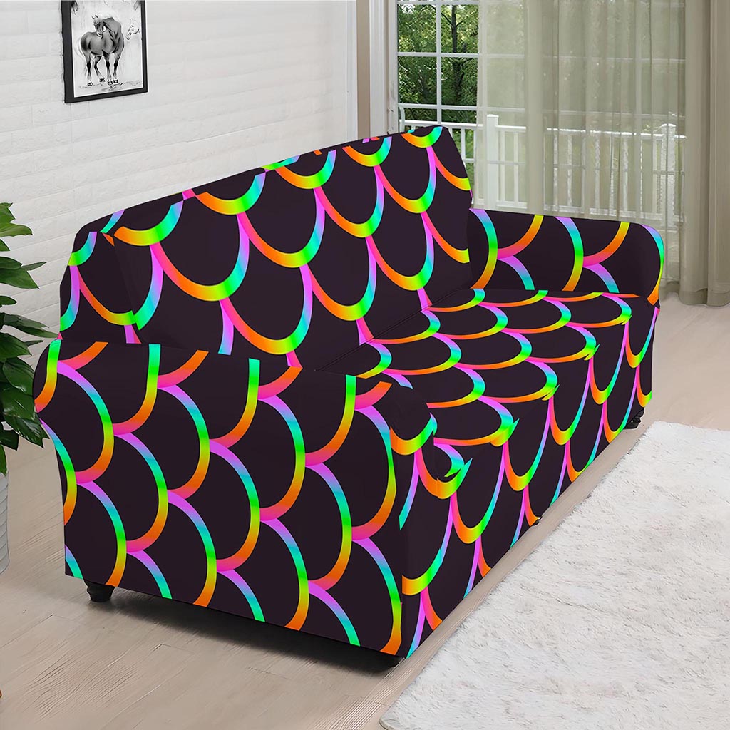 Black Mermaid Scales Pattern Print Sofa Cover