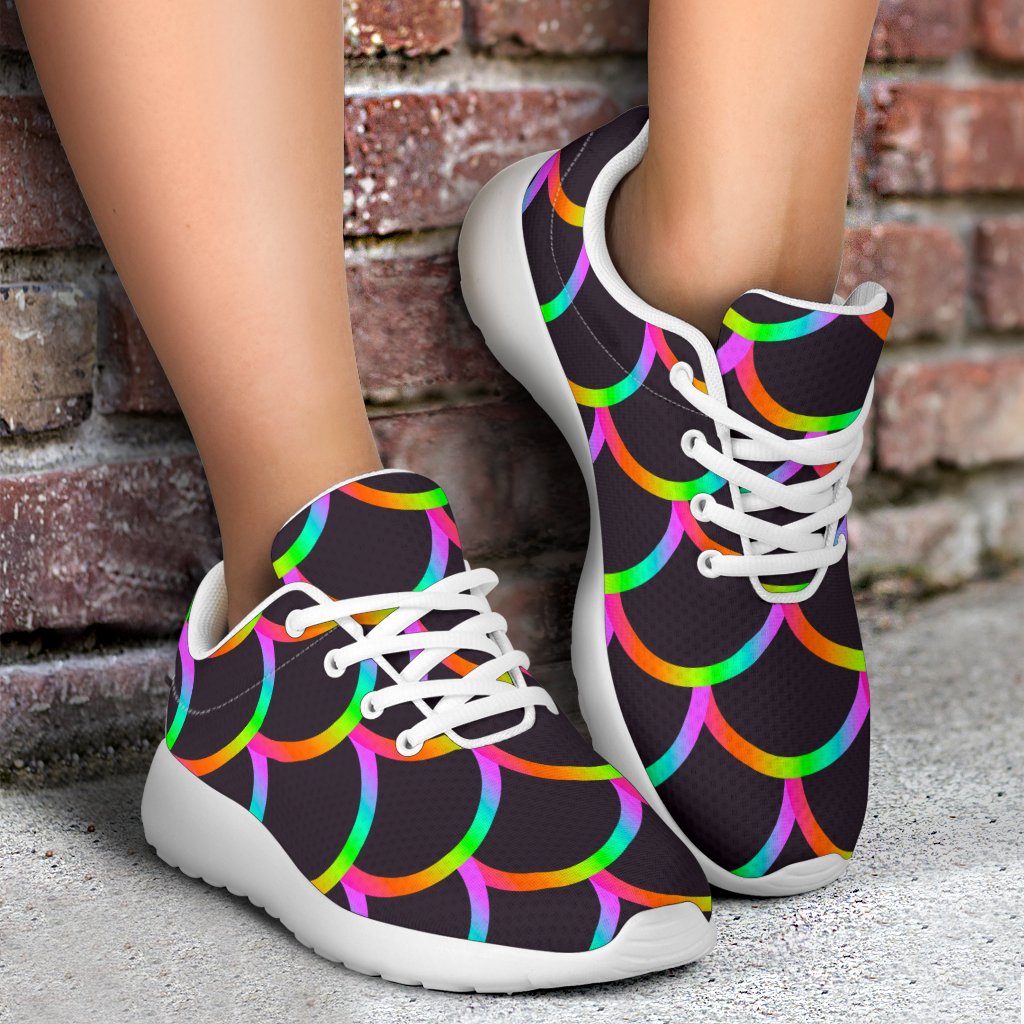 Black Mermaid Scales Pattern Print Sport Shoes GearFrost