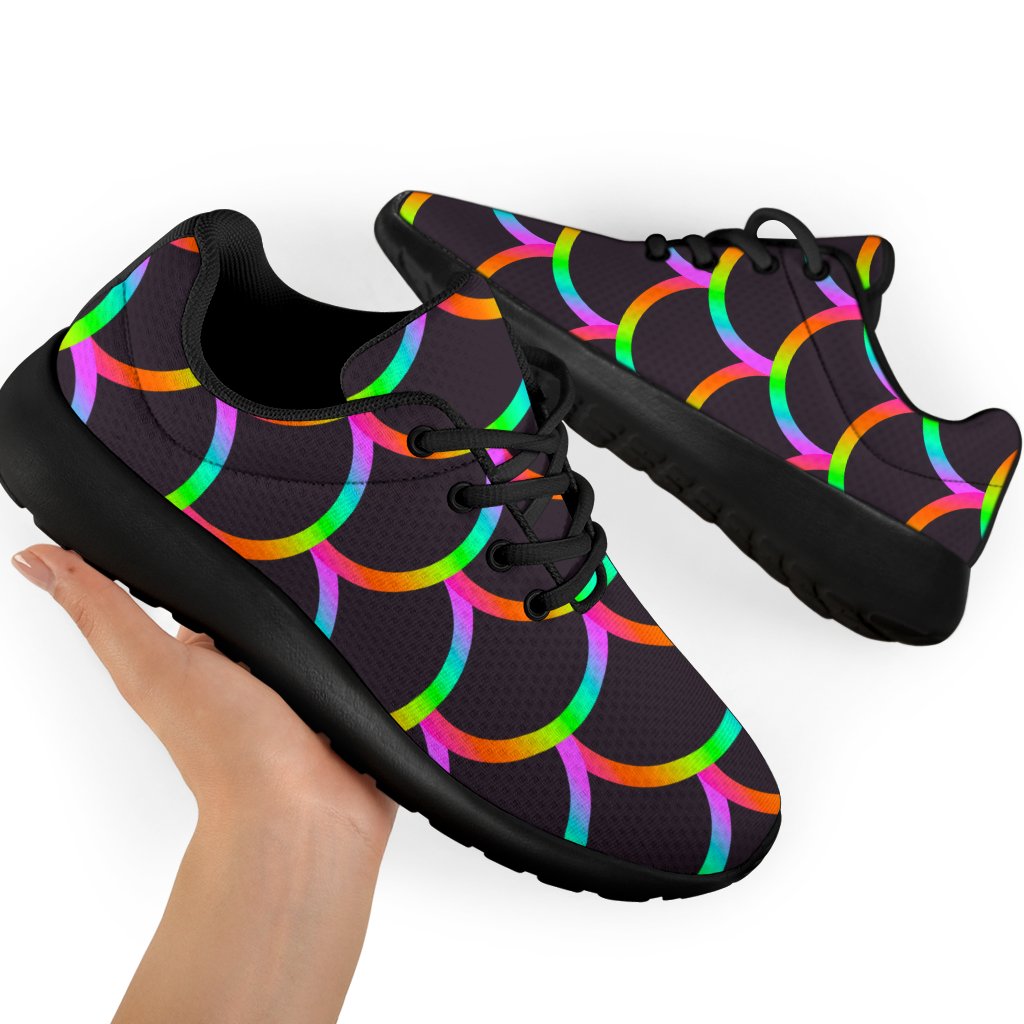 Black Mermaid Scales Pattern Print Sport Shoes GearFrost