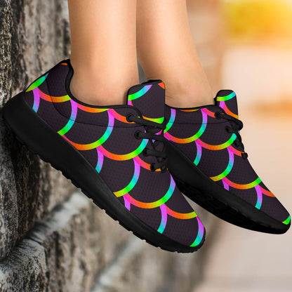 Black Mermaid Scales Pattern Print Sport Shoes GearFrost