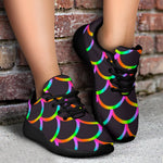 Black Mermaid Scales Pattern Print Sport Shoes GearFrost