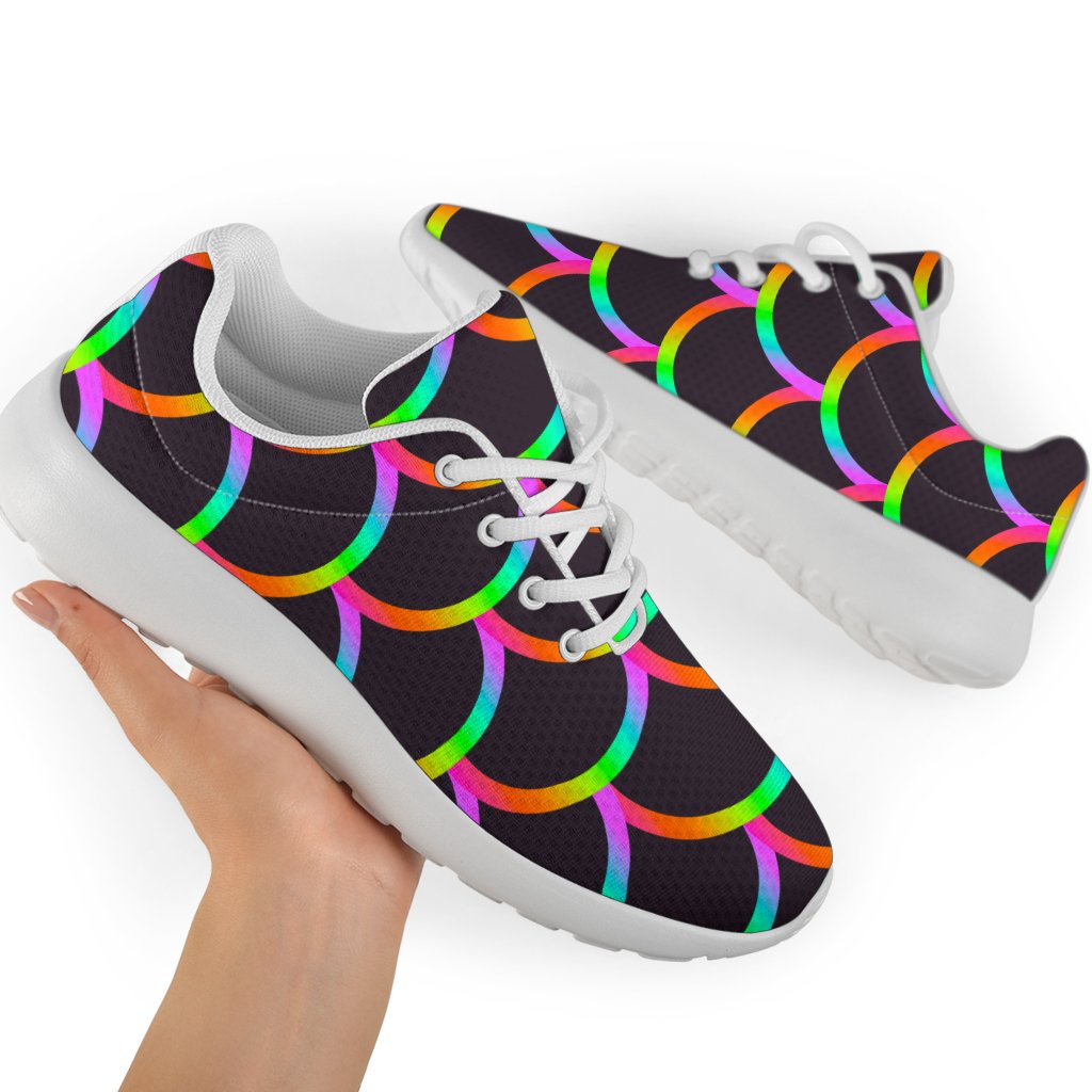 Black Mermaid Scales Pattern Print Sport Shoes GearFrost