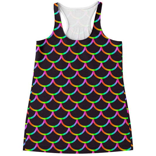 Black Mermaid Scales Pattern Print Women's Racerback Tank Top
