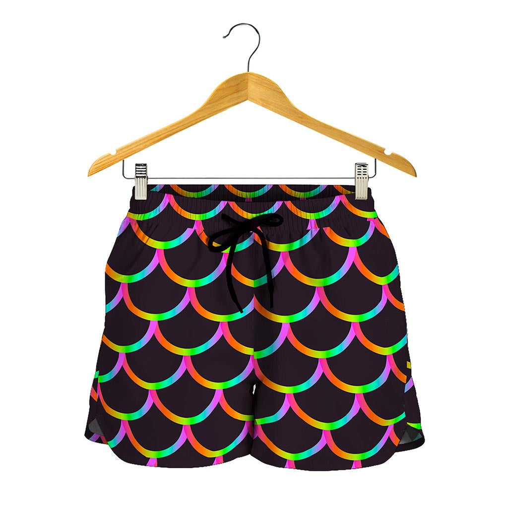 Black Mermaid Scales Pattern Print Women's Shorts