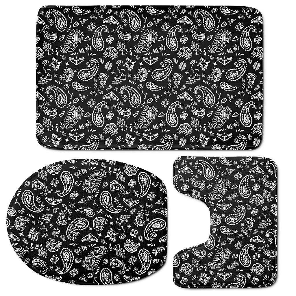 Black Paisley Bandana Pattern Print 3 Piece Bath Mat Set