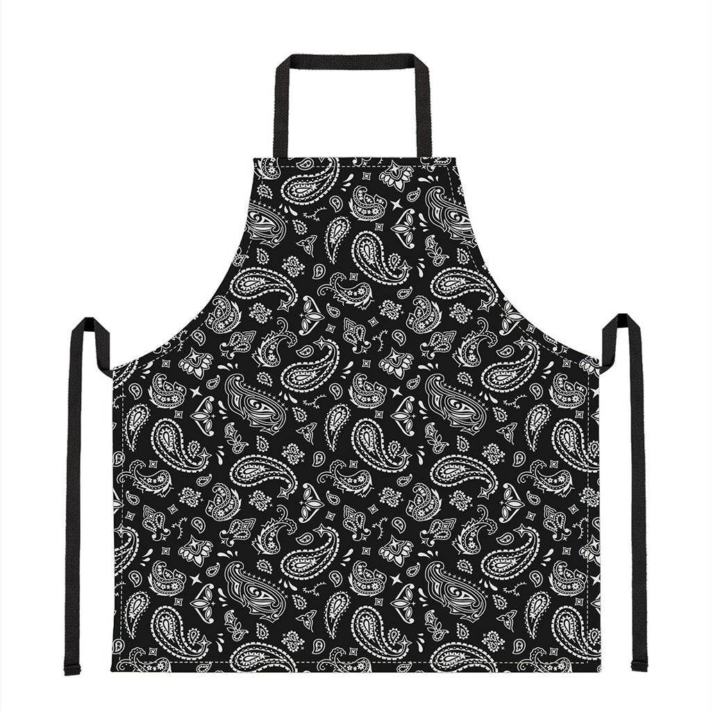 Black Paisley Bandana Pattern Print Apron