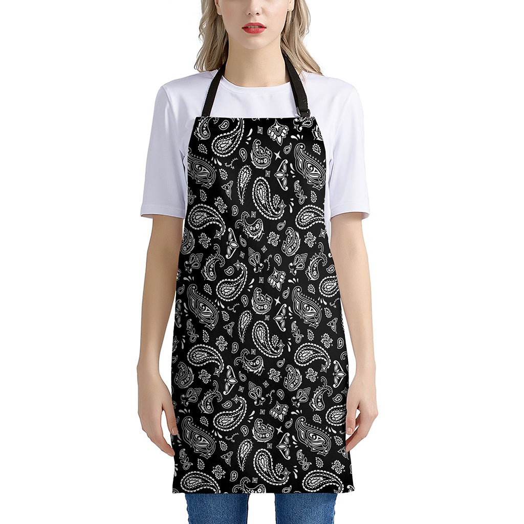 Black Paisley Bandana Pattern Print Apron