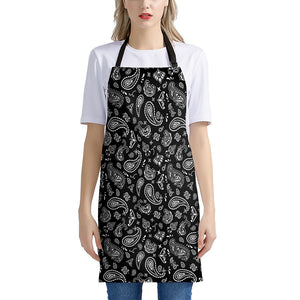 Black Paisley Bandana Pattern Print Apron