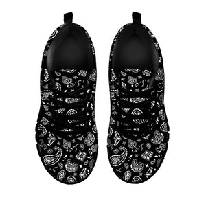 Black Paisley Bandana Pattern Print Black Sneakers