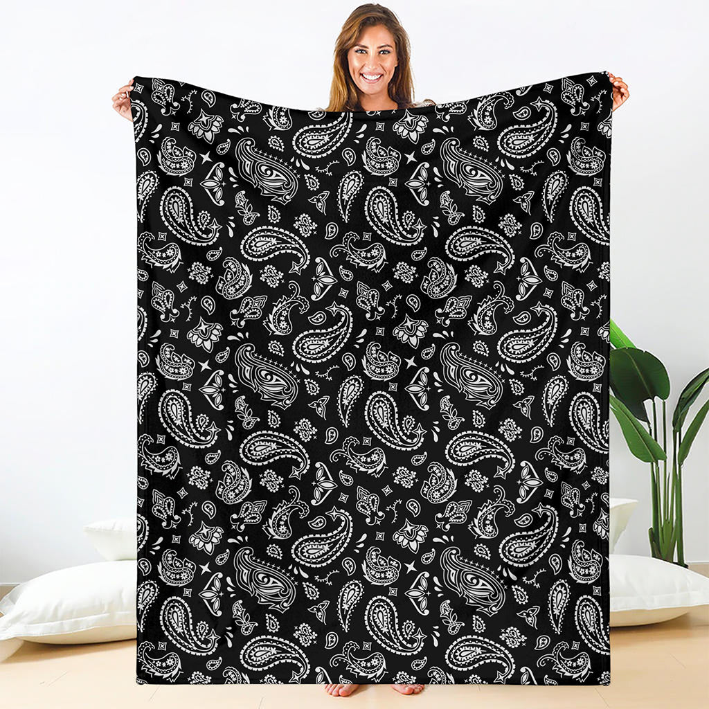 Black Paisley Bandana Pattern Print Blanket