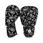Black Paisley Bandana Pattern Print Boxing Gloves