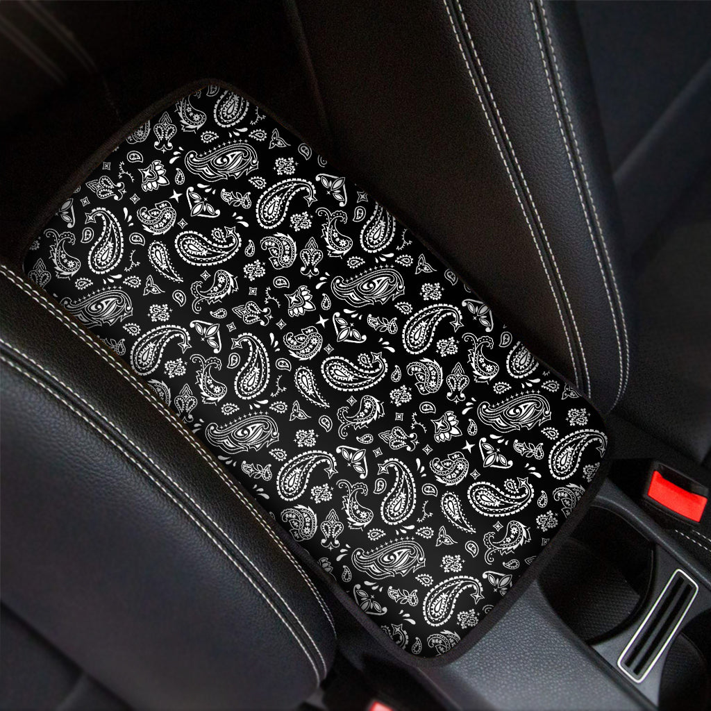 Black Paisley Bandana Pattern Print Car Center Console Cover