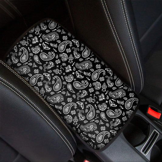 Black Paisley Bandana Pattern Print Car Center Console Cover
