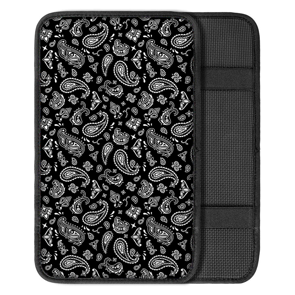 Black Paisley Bandana Pattern Print Car Center Console Cover