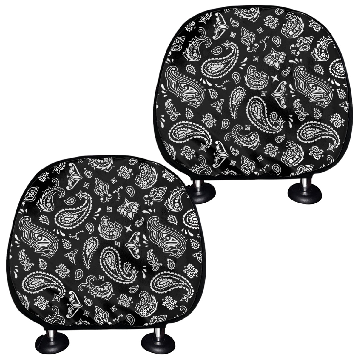 Black Paisley Bandana Pattern Print Car Headrest Covers