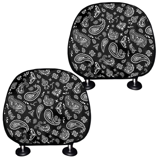 Black Paisley Bandana Pattern Print Car Headrest Covers