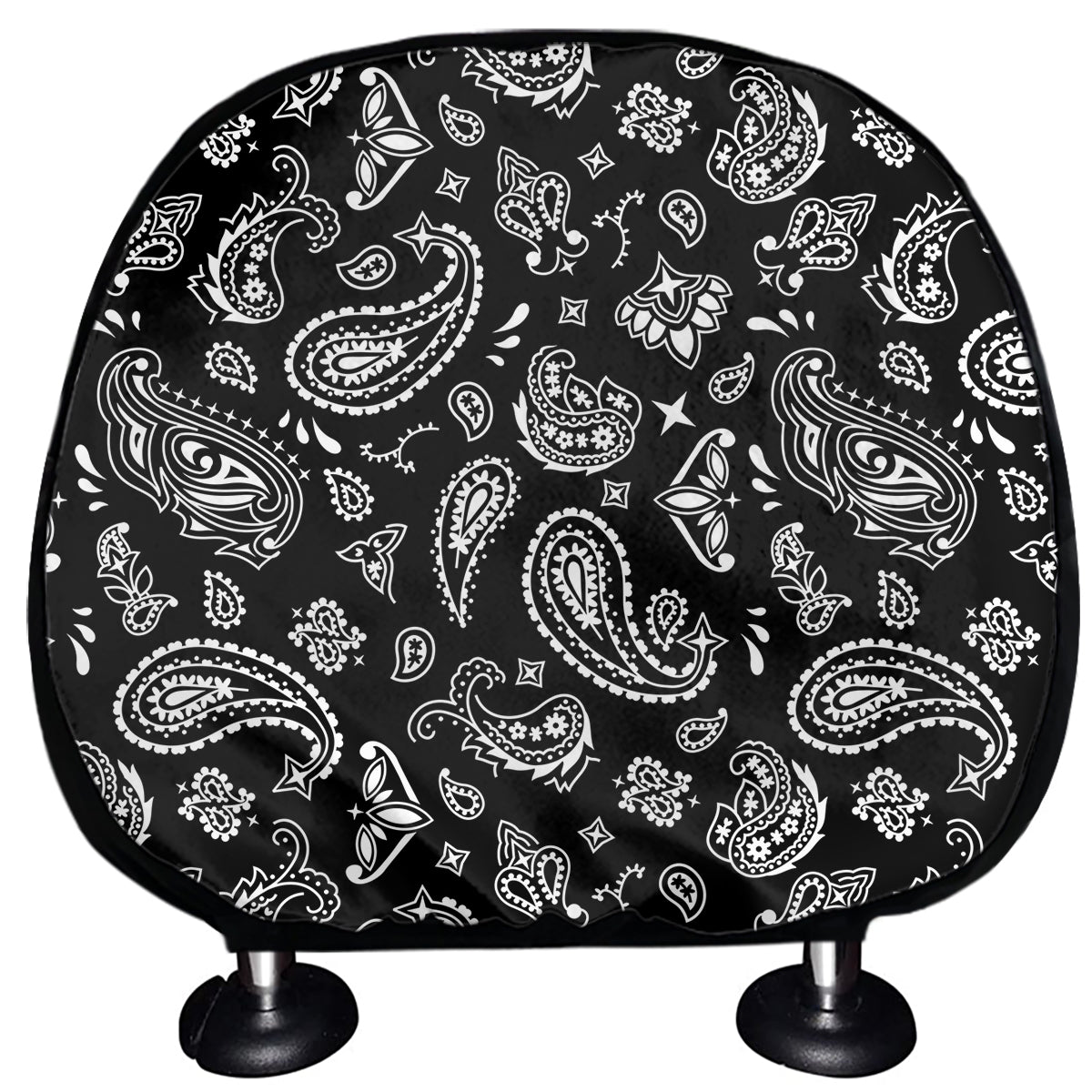 Black Paisley Bandana Pattern Print Car Headrest Covers