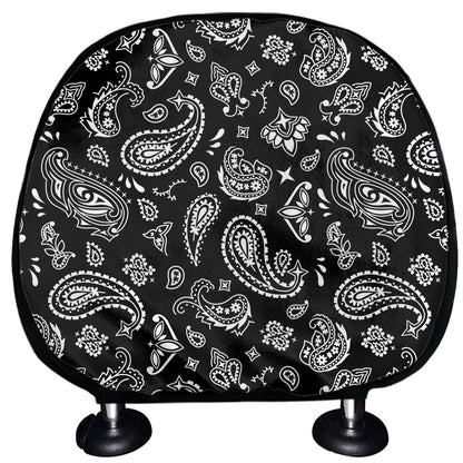 Black Paisley Bandana Pattern Print Car Headrest Covers